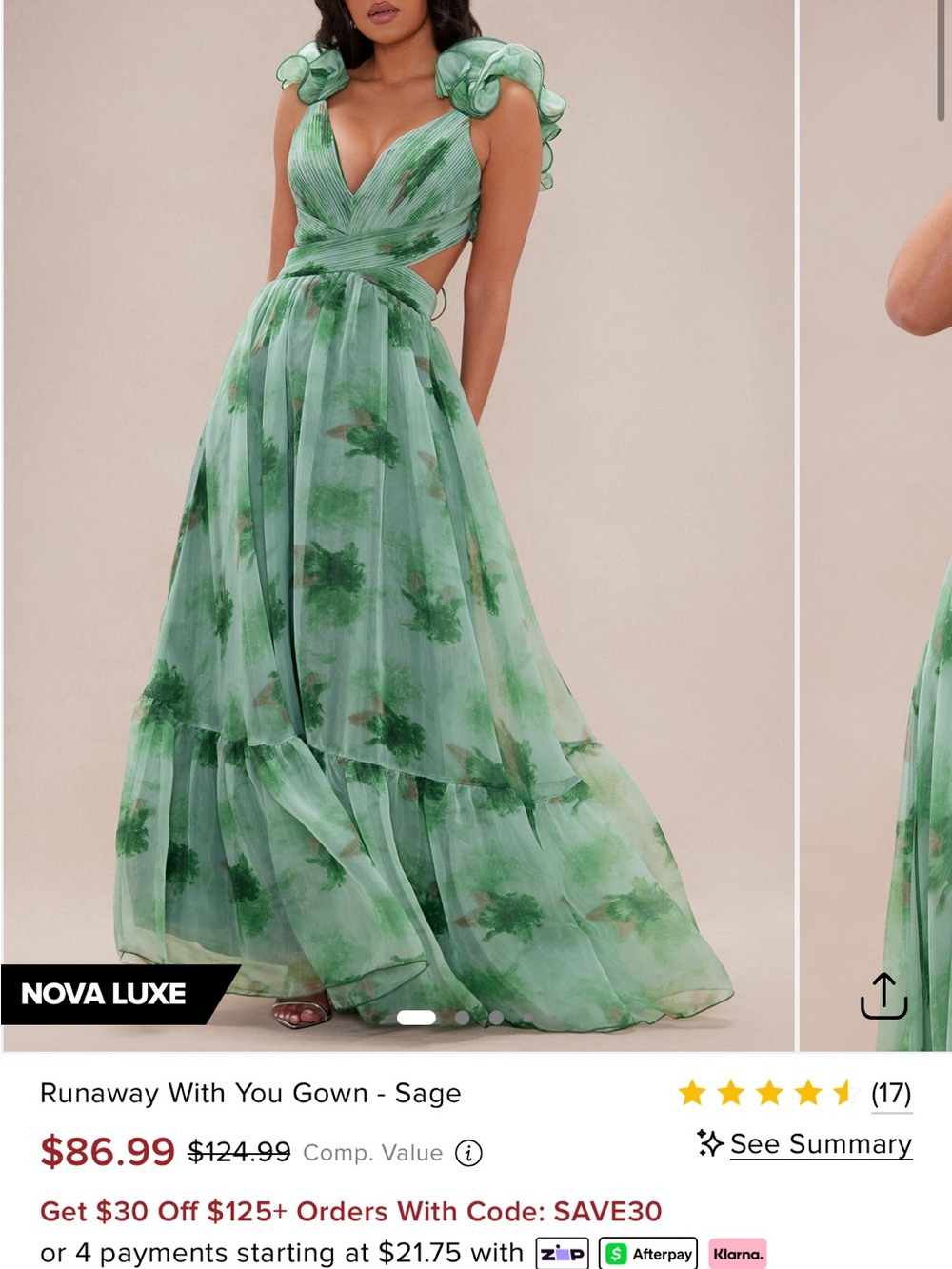Fashion Nova Sage Green Floral Maxi Gown